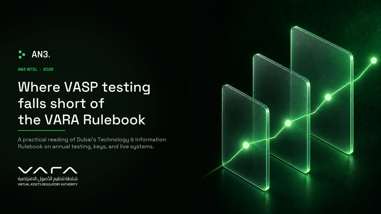 Glass panels on black with the headline Where VASP testing falls short of the VARA Rulebook